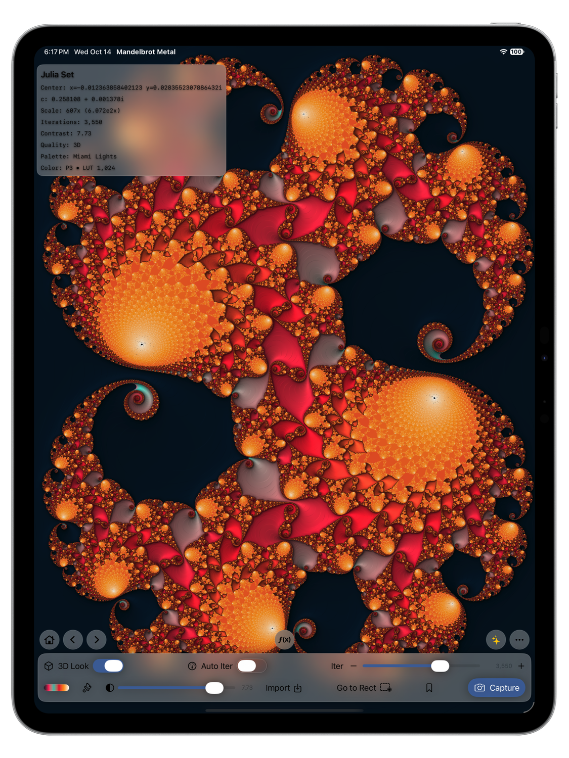 Mandelbrot Metal 3 on iPad Pro.
